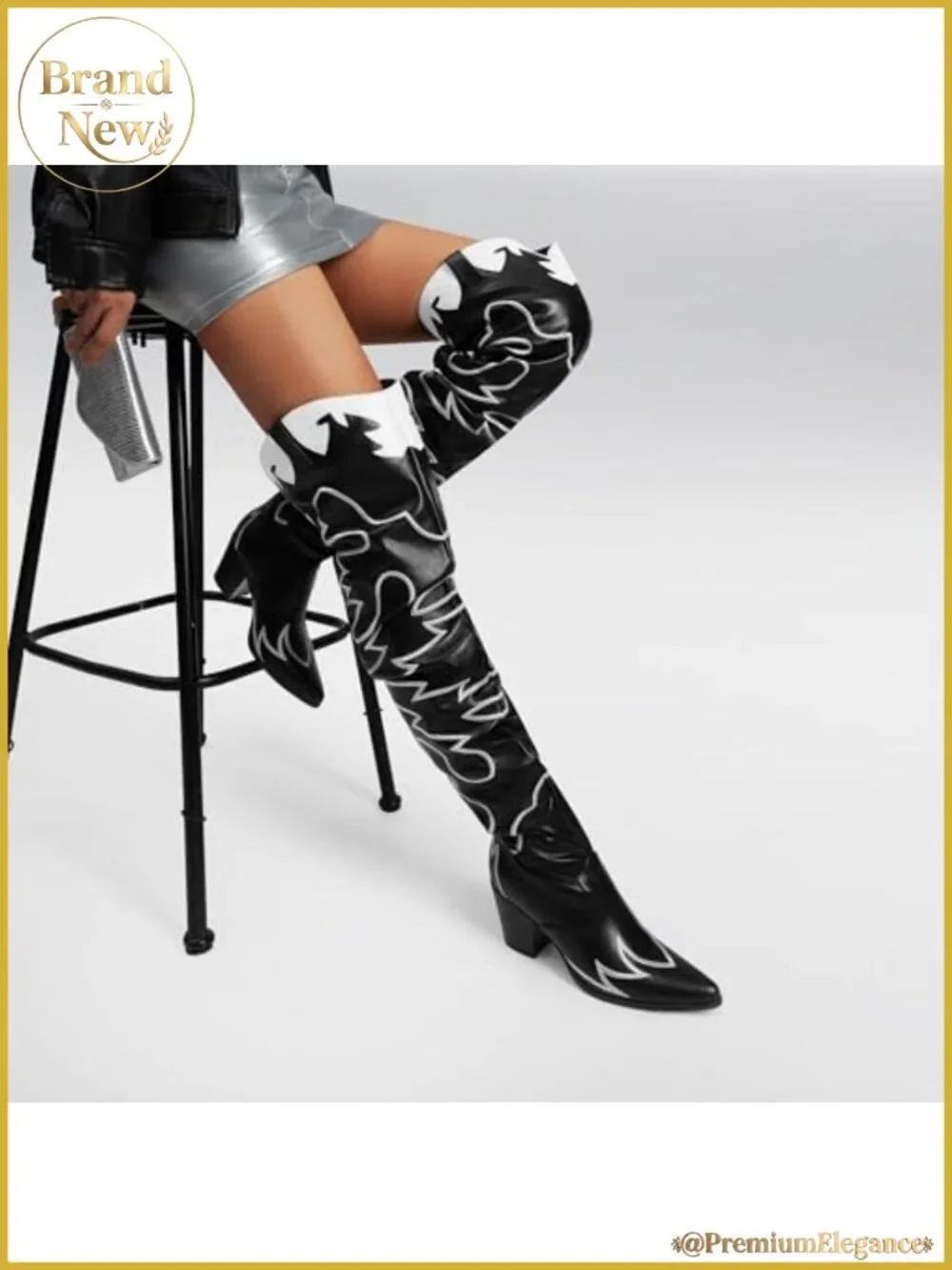 Women's Faux Leather Over the Knee Cowboy Boots Pointed Toe Chunky Heel
